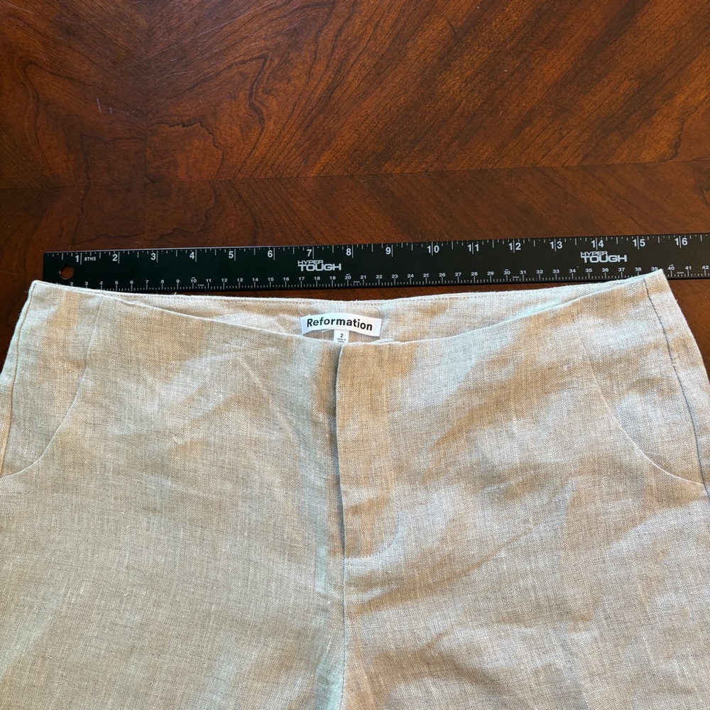 Reformation Linen Pants Vida Low Rise Oatmeal 2 - Picture 12 of 16